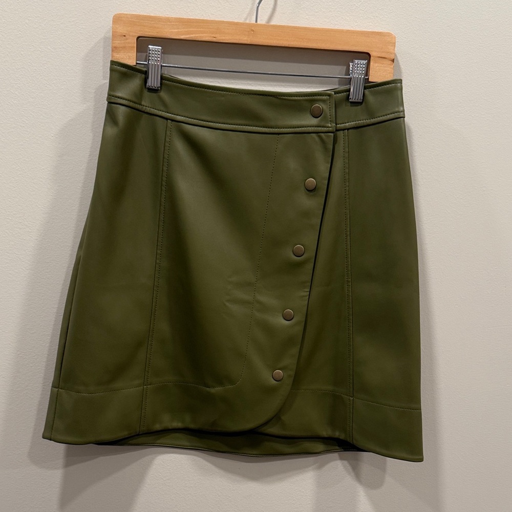 NWOT Olive Green Faux Leather Button-Front Skirt